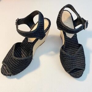 Loeffler RANDALL Multi Braided Open Toe Sz 9.5 Wedge Sandal Shoes Black